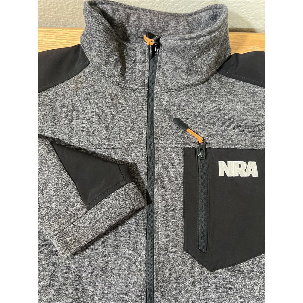 NRA Jacket Men's XL Gray Black Full Zip Softshell Fleece Lined Chest Pocket